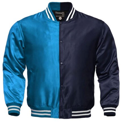 Men's Letterman Jacket – Turquoise and Navy Blue Satin Team Varsity Jacket