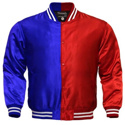 Men's Letterman Jacket – Royal Blue and Red Satin Team Varsity Jacket
