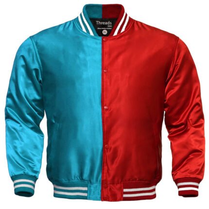 Men's Turquoise and Red Letterman Jacket – Satin Team Varsity Jacket
