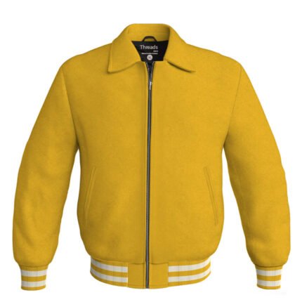 Baseball Letterman Bomber Classic Satin Jacket Sports Wear Yellow/Gold