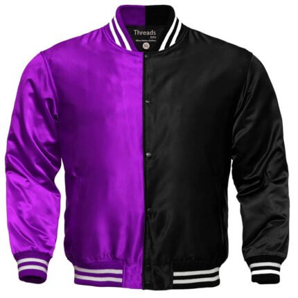 Purple Black Satin Varsity Jacket | Letterman Jacket for Men's | Women's