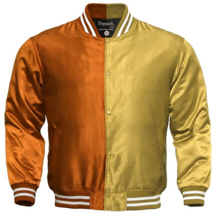 Team Varsity Letterman Jacket – Orange and Golden Satin Jacket