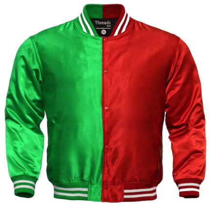 Men's Varsity Jacket – Custom Kelly Green and Red Satin Letterman Jacket