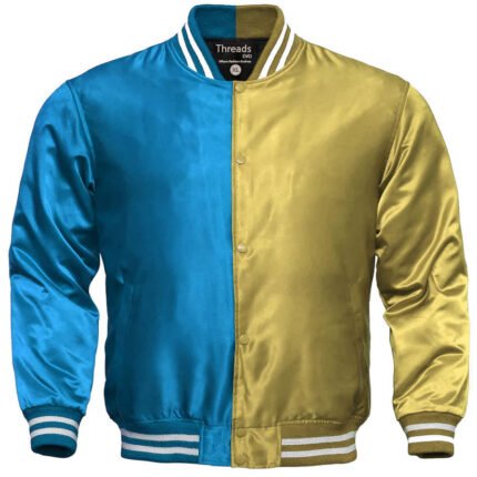 Men's Letterman Jacket – Turquoise and Golden Satin Team Varsity Jacket
