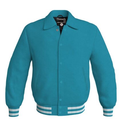 Turquoise Classic Satin Letterman Jacket - Team Varsity Style
