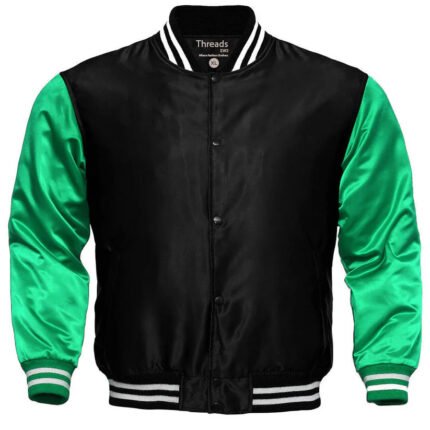 Team Varsity Jackets Black Kelly Green Satin Jacket Mens Letterman Jacket