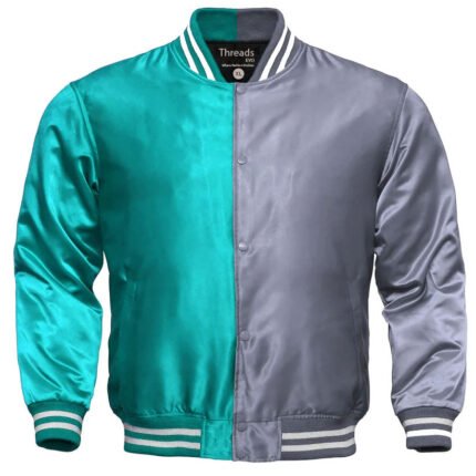 Men's Letterman Jacket – Turquoise and Silver Satin Team Varsity Jacket