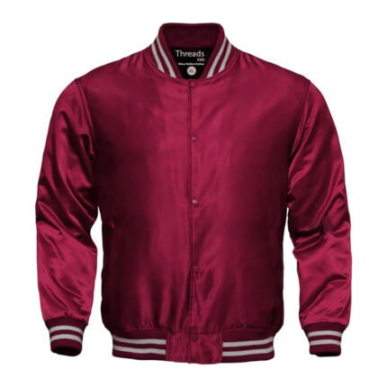 Maroon Satin Letterman Jacket - Ladies' Classic Varsity Style