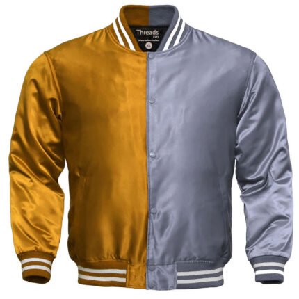 Team Varsity Jacket – Orange and Silver Satin Letterman Jacket